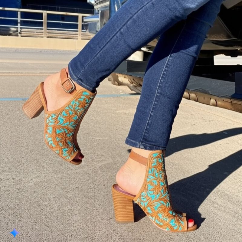 Embroidered Peep - Toe Ankle Booties