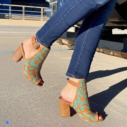 Embroidered Peep - Toe Ankle Booties