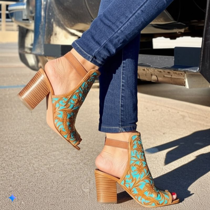 Embroidered Peep - Toe Ankle Booties