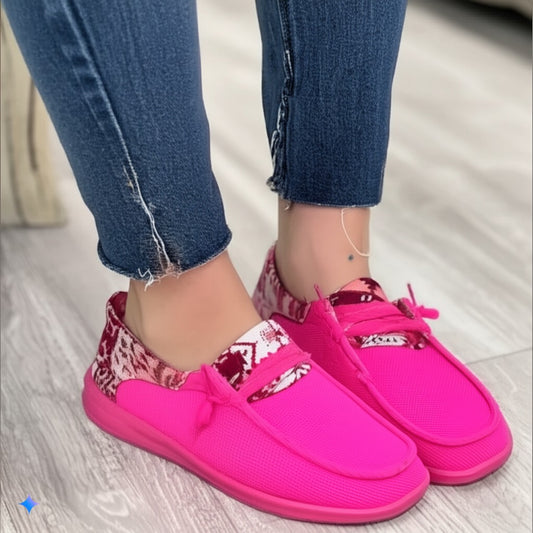 Pink Bow - Tie Loafers With Patterned Collar