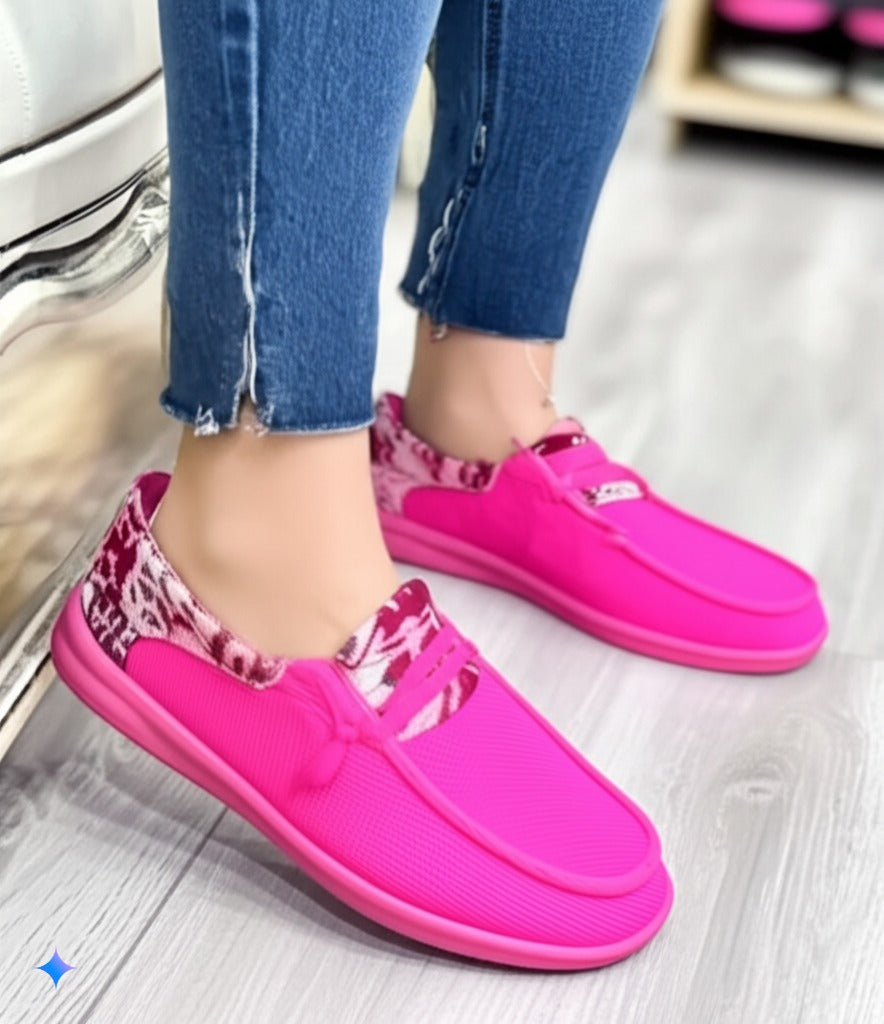 Pink Bow - Tie Loafers With Patterned Collar