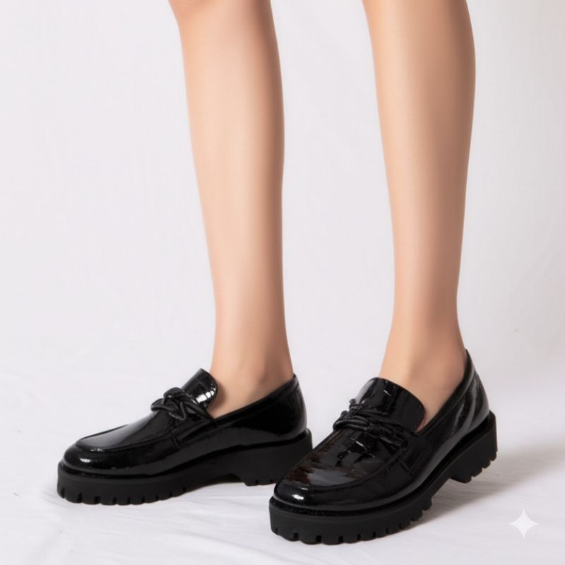 Black Croc - Embossed Platform Loafers