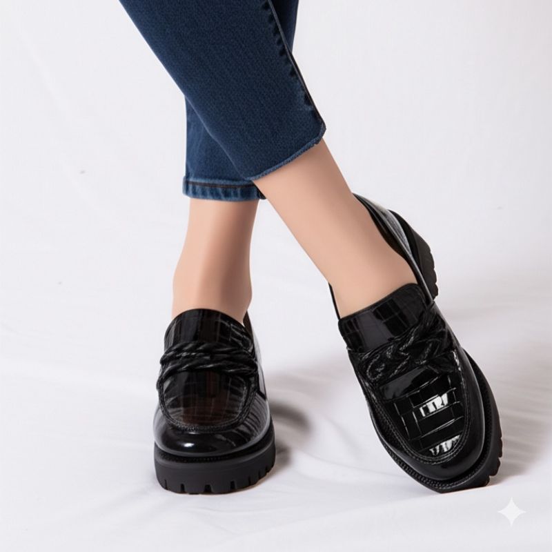 Black Croc - Embossed Platform Loafers