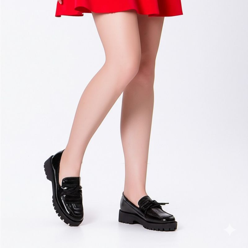 Black Croc - Embossed Platform Loafers