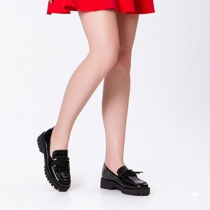 Black Croc - Embossed Platform Loafers