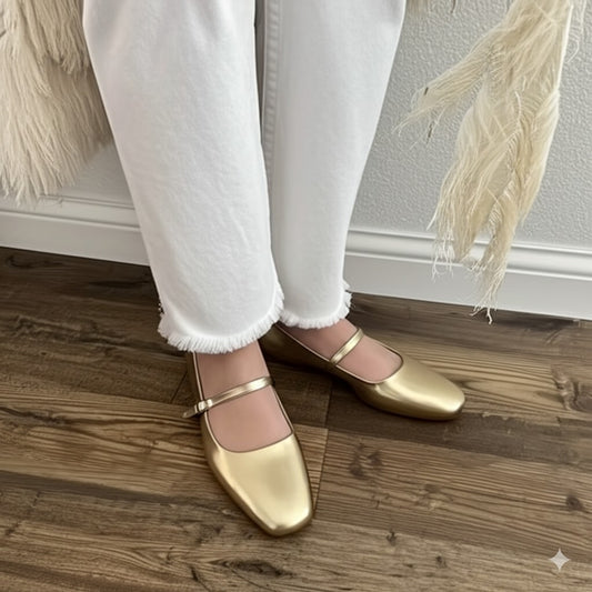 Golden Mary Jane Flats Product Information