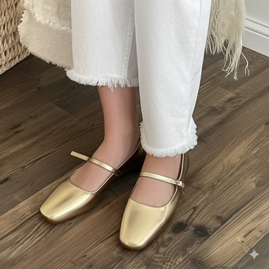 Golden Mary Jane Flats Product Information