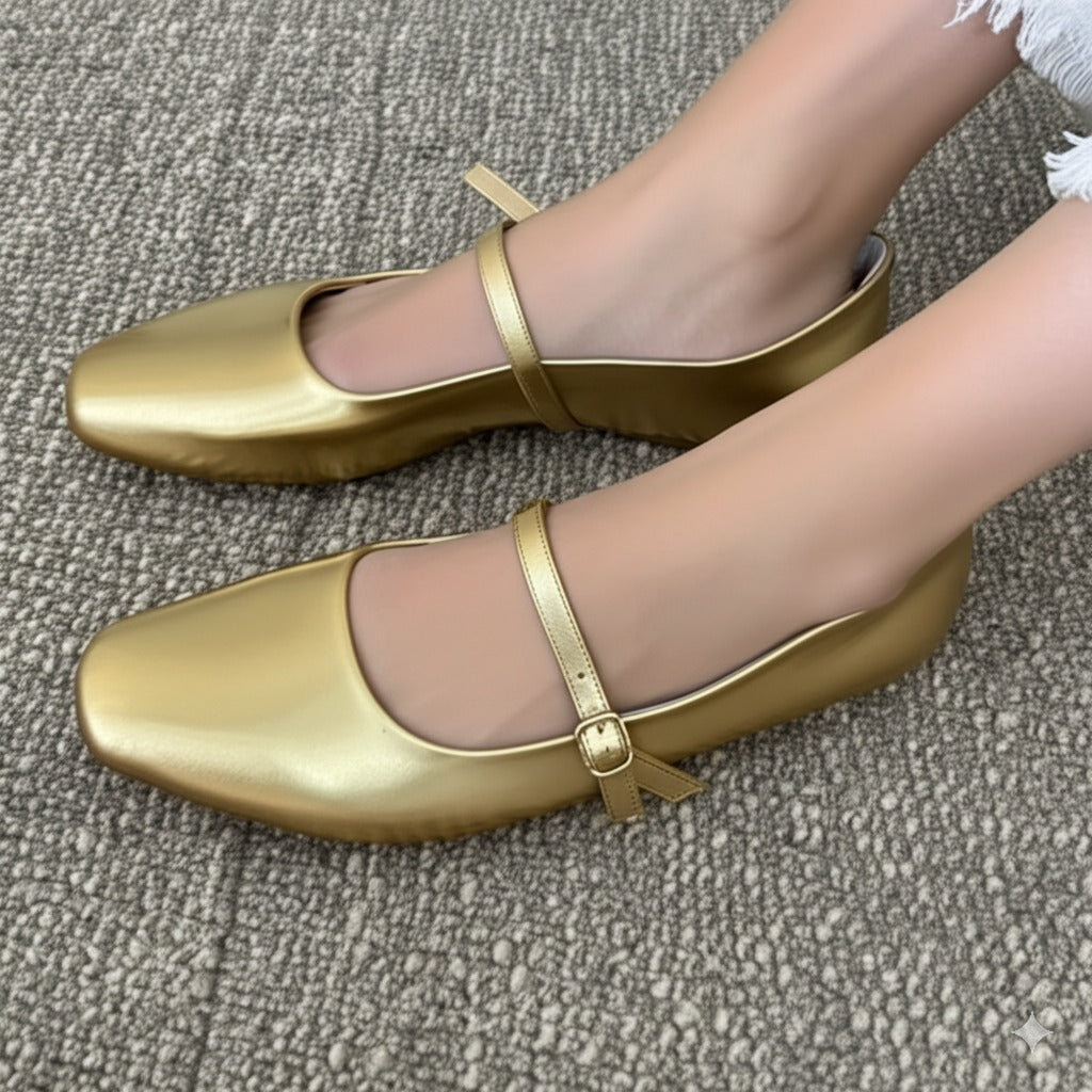 Golden Mary Jane Flats Product Information