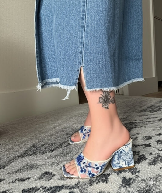 Porcelain - Inspired Mesh Mule Heels