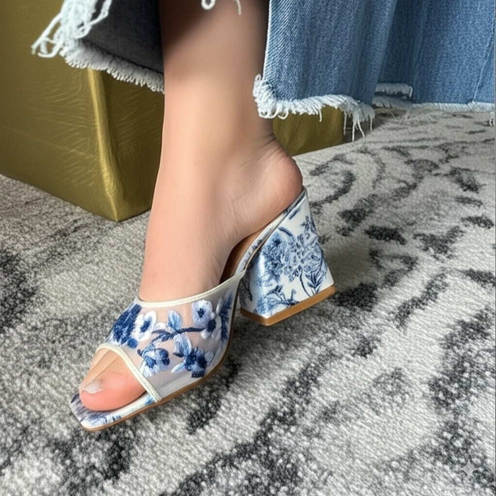 Porcelain - Inspired Mesh Mule Heels