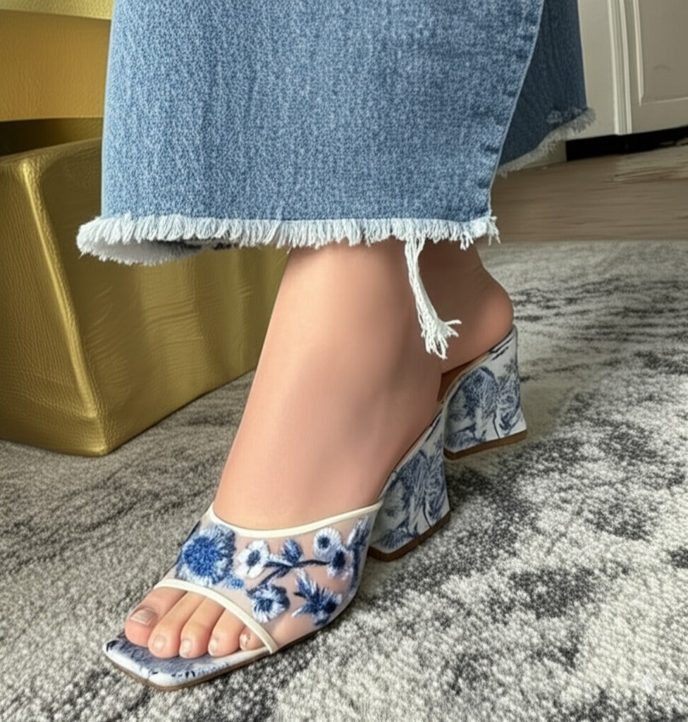 Porcelain - Inspired Mesh Mule Heels