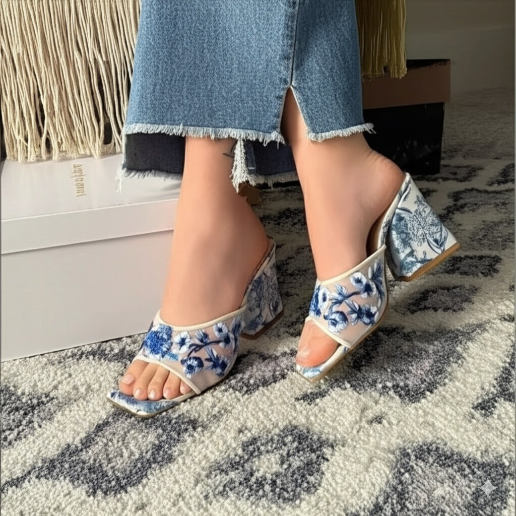 Porcelain - Inspired Mesh Mule Heels