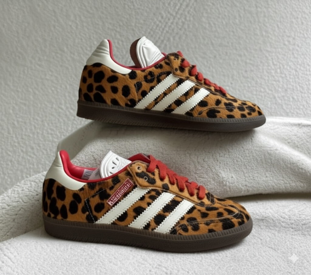 Leopard Print Sneakers With Stripes