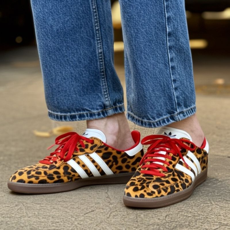 Leopard Print Sneakers With Stripes