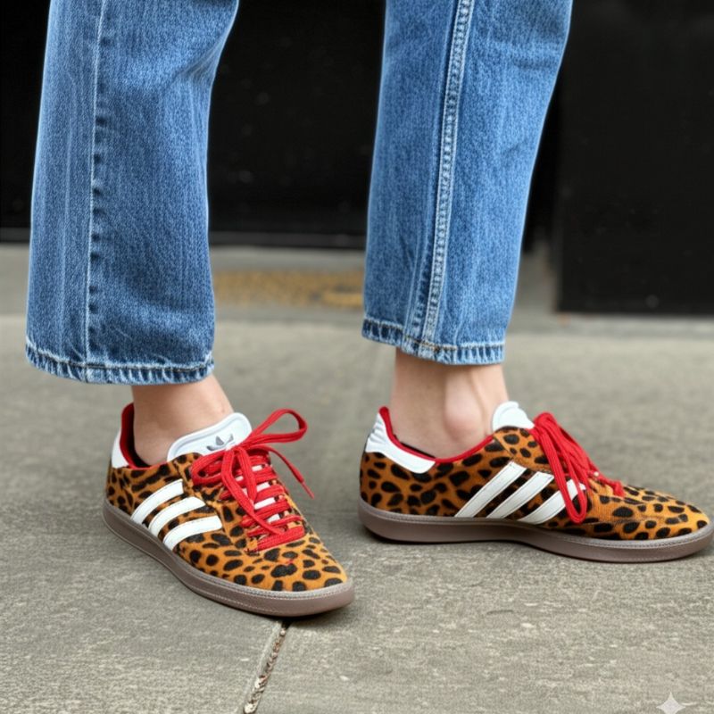 Leopard Print Sneakers With Stripes