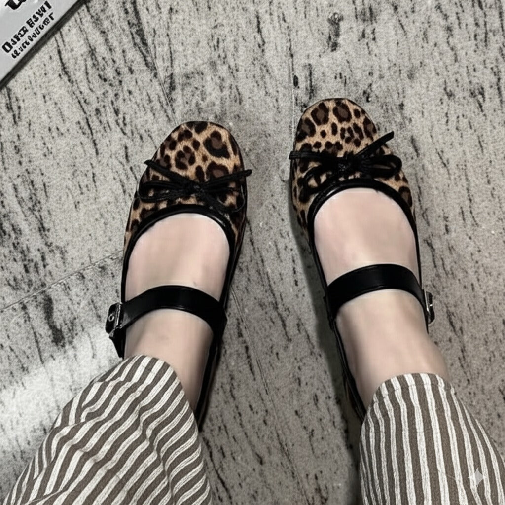 Leopard Print Mary Jane Flats With Bow