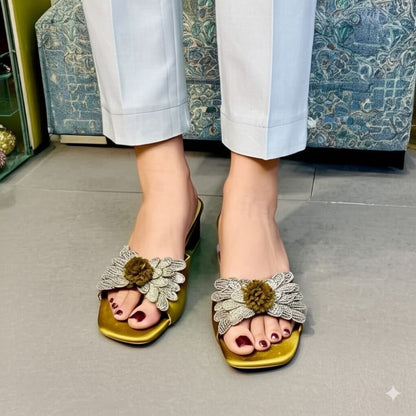 Embellished Block Heel Mules