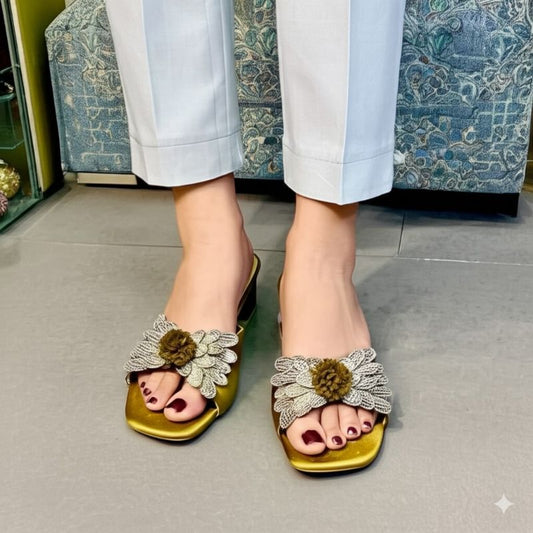 Embellished Block Heel Mules