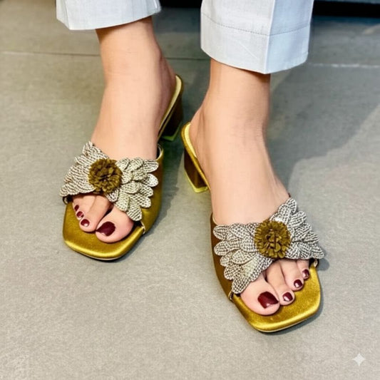 Embellished Block Heel Mules
