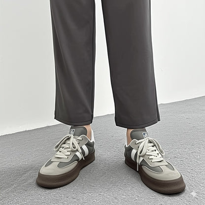 Grey and White Striped Chunky Sole Sneakers