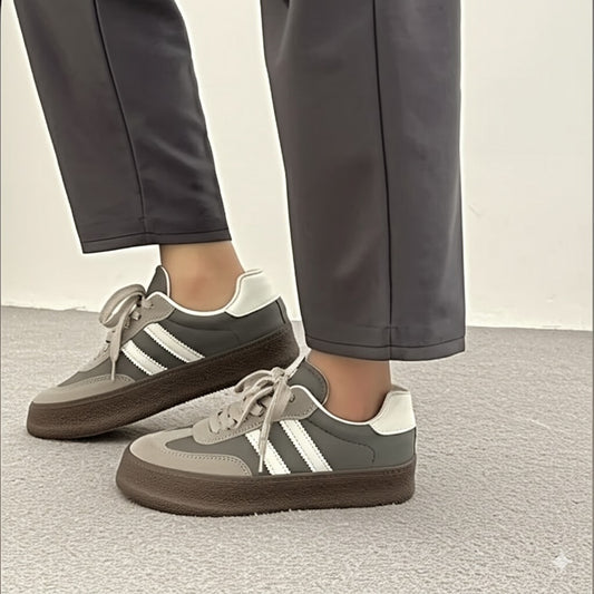 Grey and White Striped Chunky Sole Sneakers