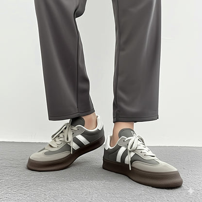 Grey and White Striped Chunky Sole Sneakers