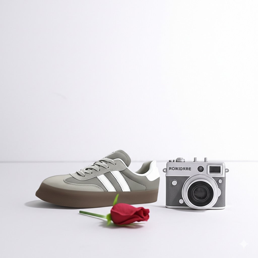 Grey and White Striped Chunky Sole Sneakers