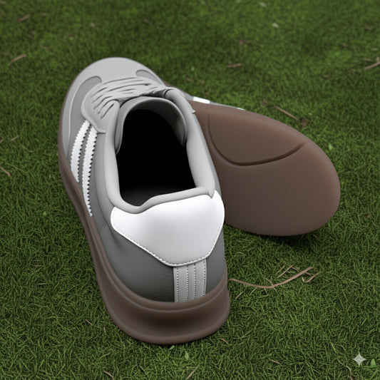 Grey and White Striped Chunky Sole Sneakers