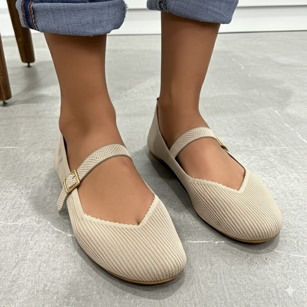 Ribbed Mary Jane Flats