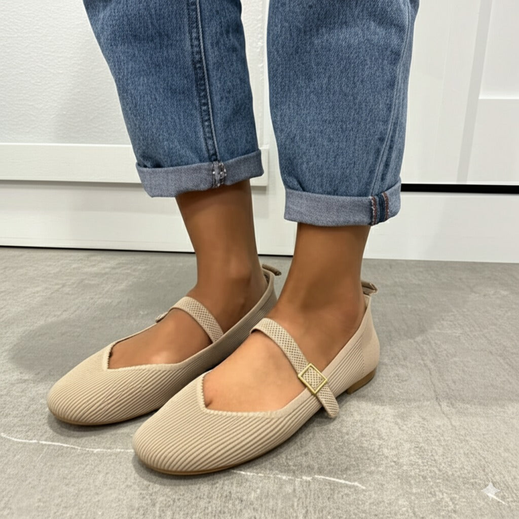 Ribbed Mary Jane Flats