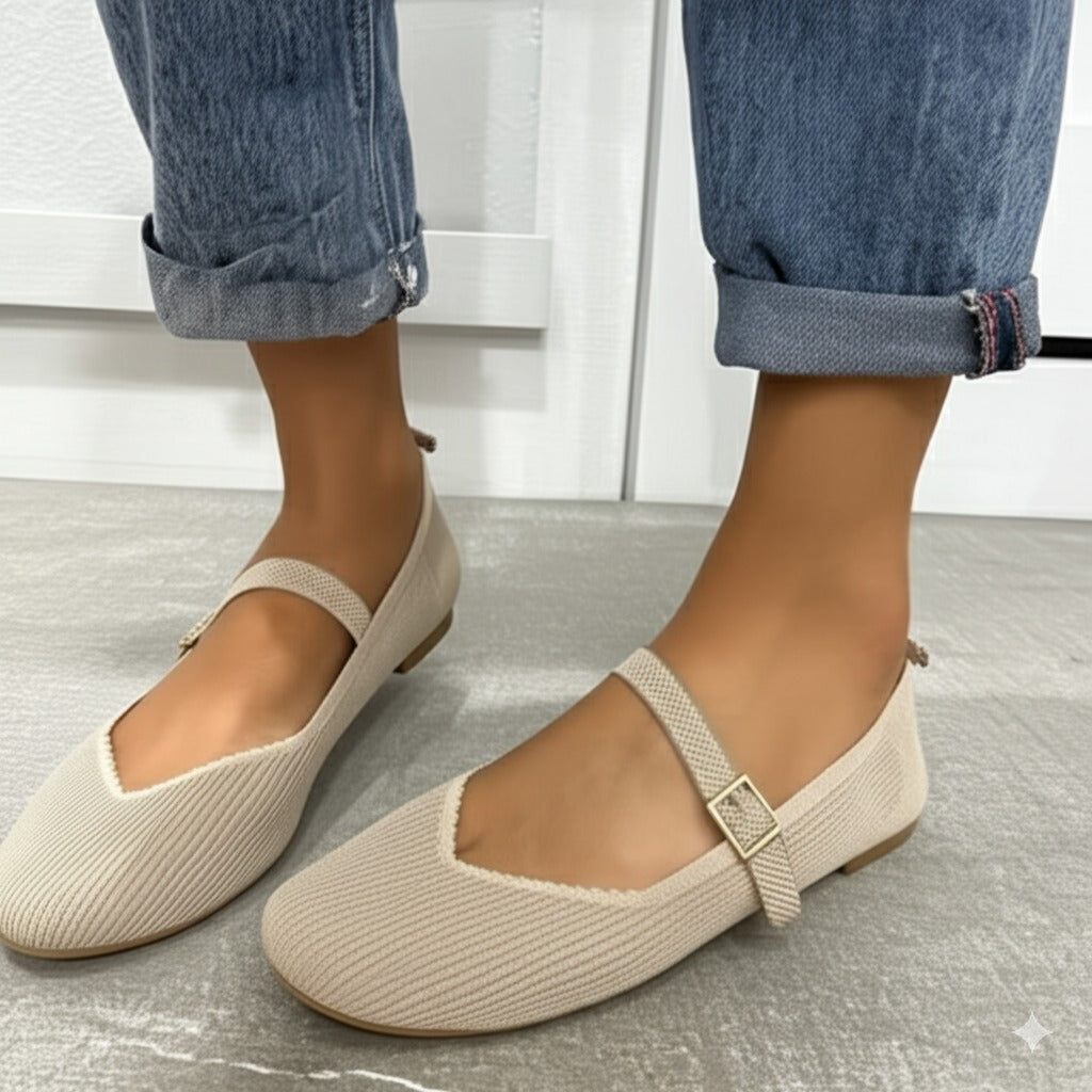 Ribbed Mary Jane Flats