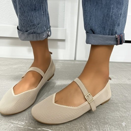Ribbed Mary Jane Flats