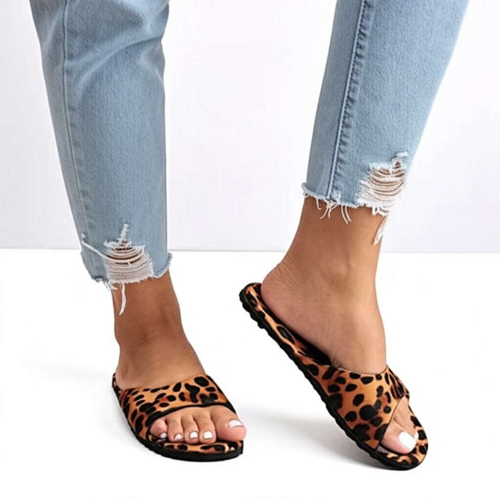 Leopard Print Slide Sandals