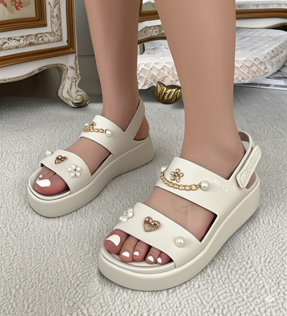 Pearl & Embellished Platform Sandals
