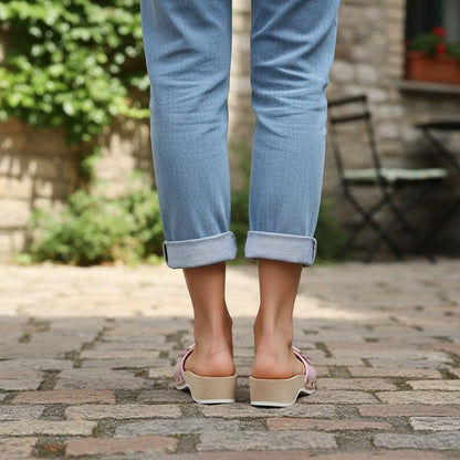 Buckle Accent Wooden Wedge Slides