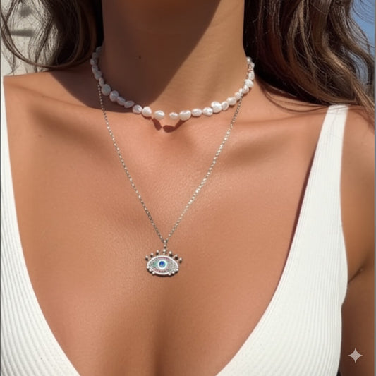 Evil Eye - Inspired Gemstone & Pearl Necklaces