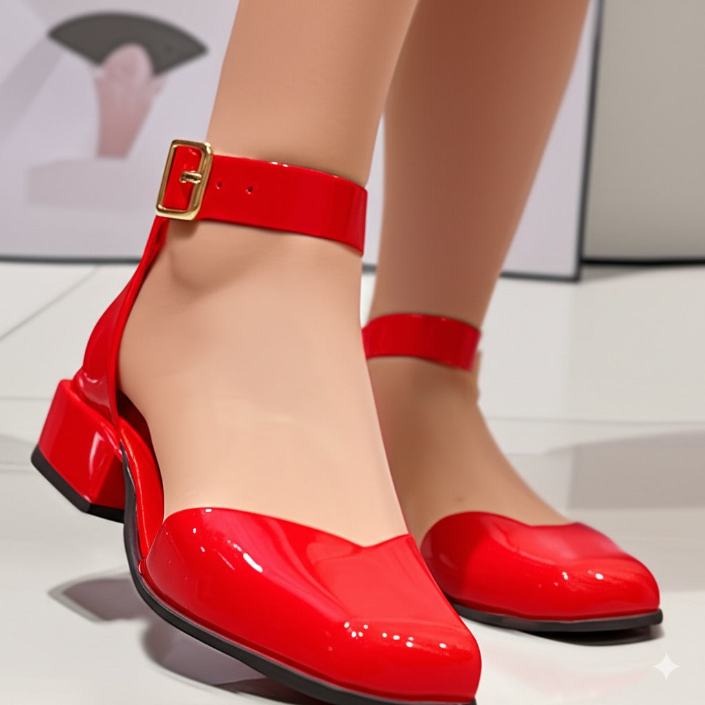Two-Tone Ankle Strap Square-toe Flats
