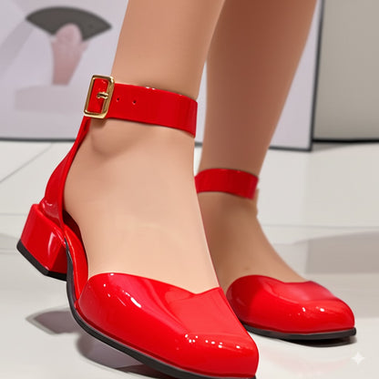 Two-Tone Ankle Strap Square-toe Flats