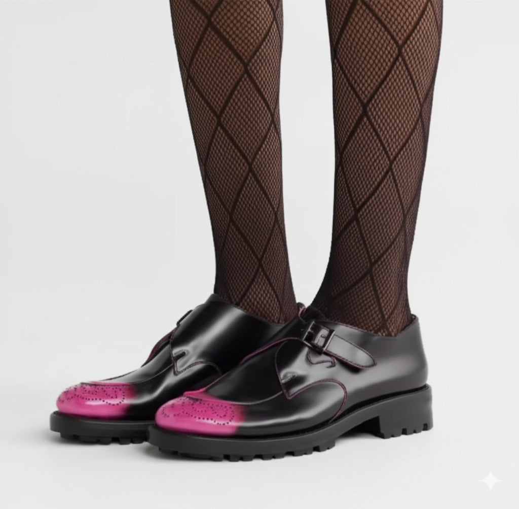 Black & Pink Italian Burnished Leather Shoes