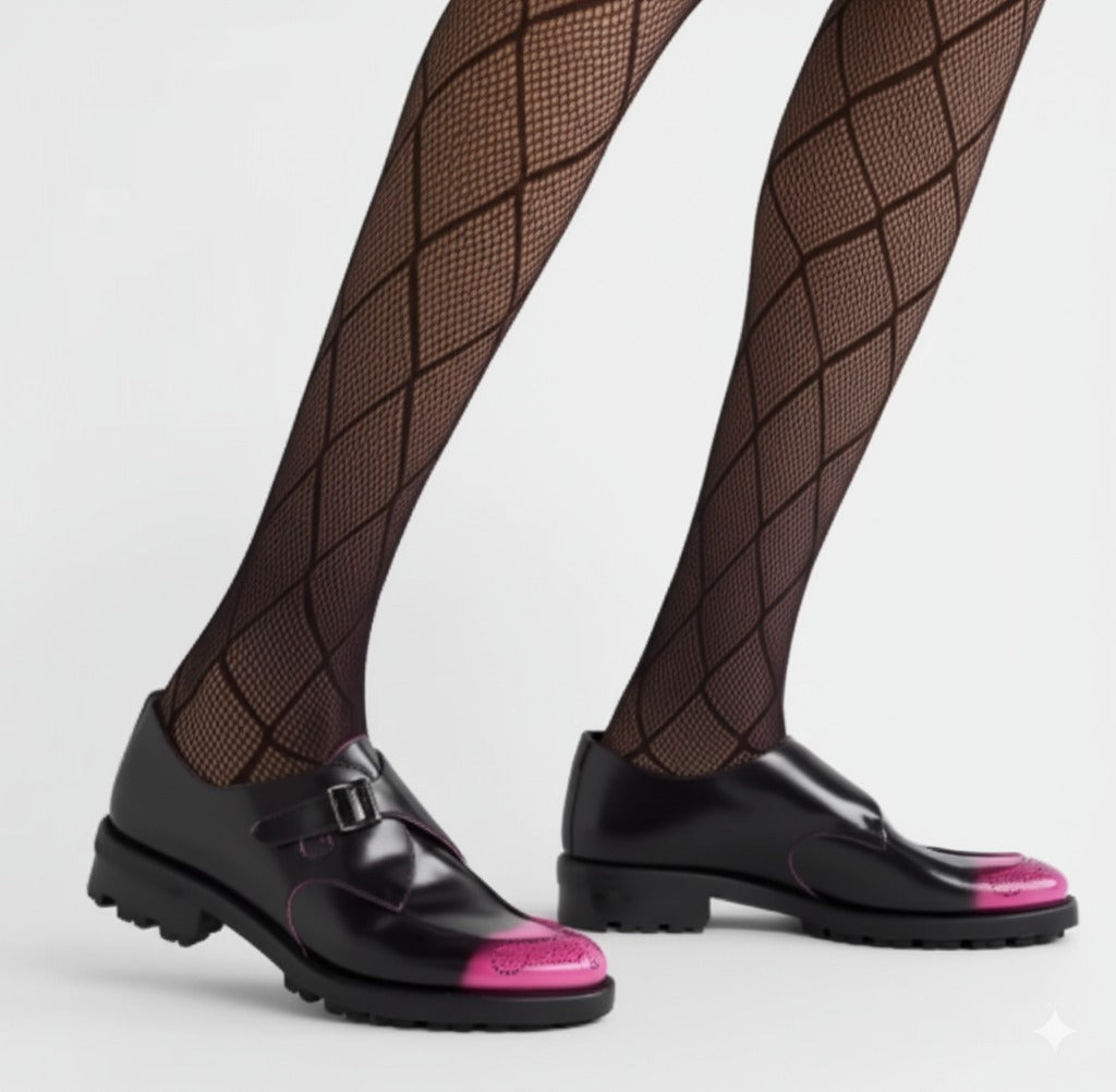 Black & Pink Italian Burnished Leather Shoes