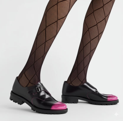 Black & Pink Italian Burnished Leather Shoes
