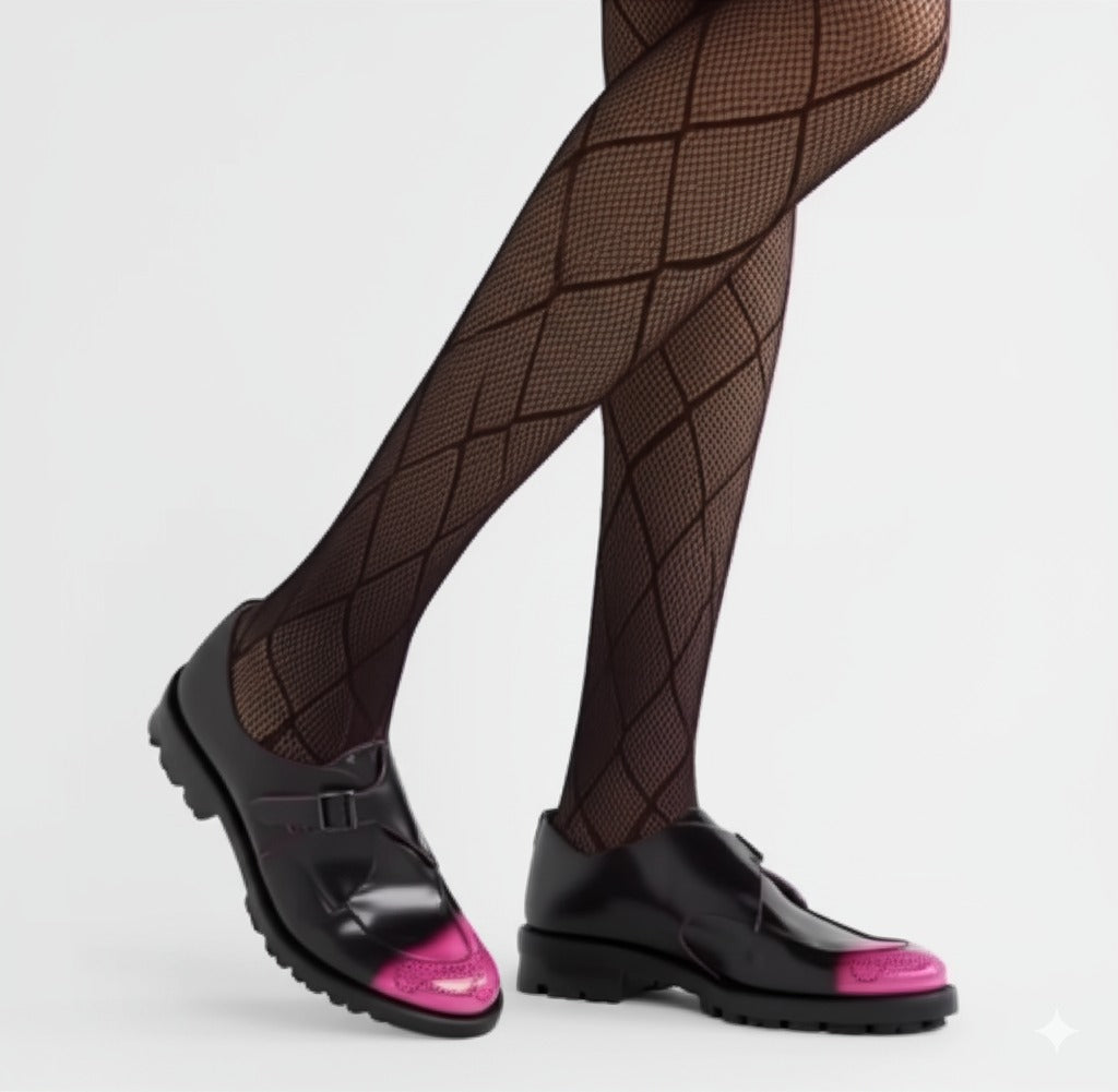 Black & Pink Italian Burnished Leather Shoes