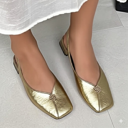 Gold Metallic Square - Toe Slingback Flats