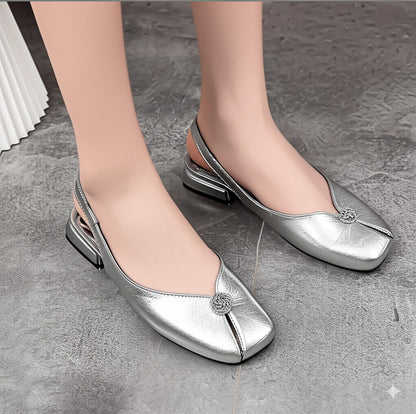 Gold Metallic Square - Toe Slingback Flats