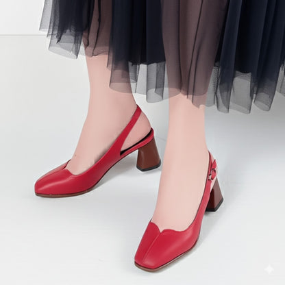 Red Leather Slingback Block Heel Pump