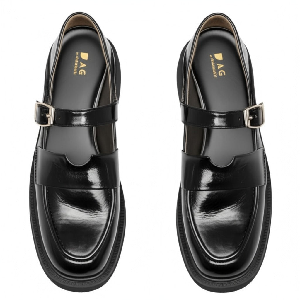 Black Patent Leather Buckle Loafers