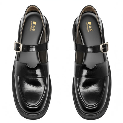 Black Patent Leather Buckle Loafers