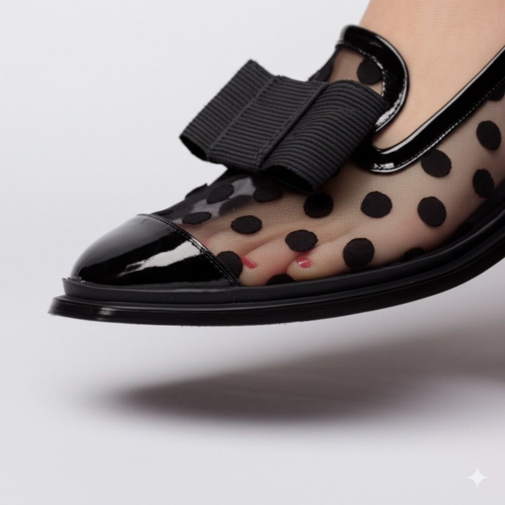 Mesh Patchwork Bow Loafers