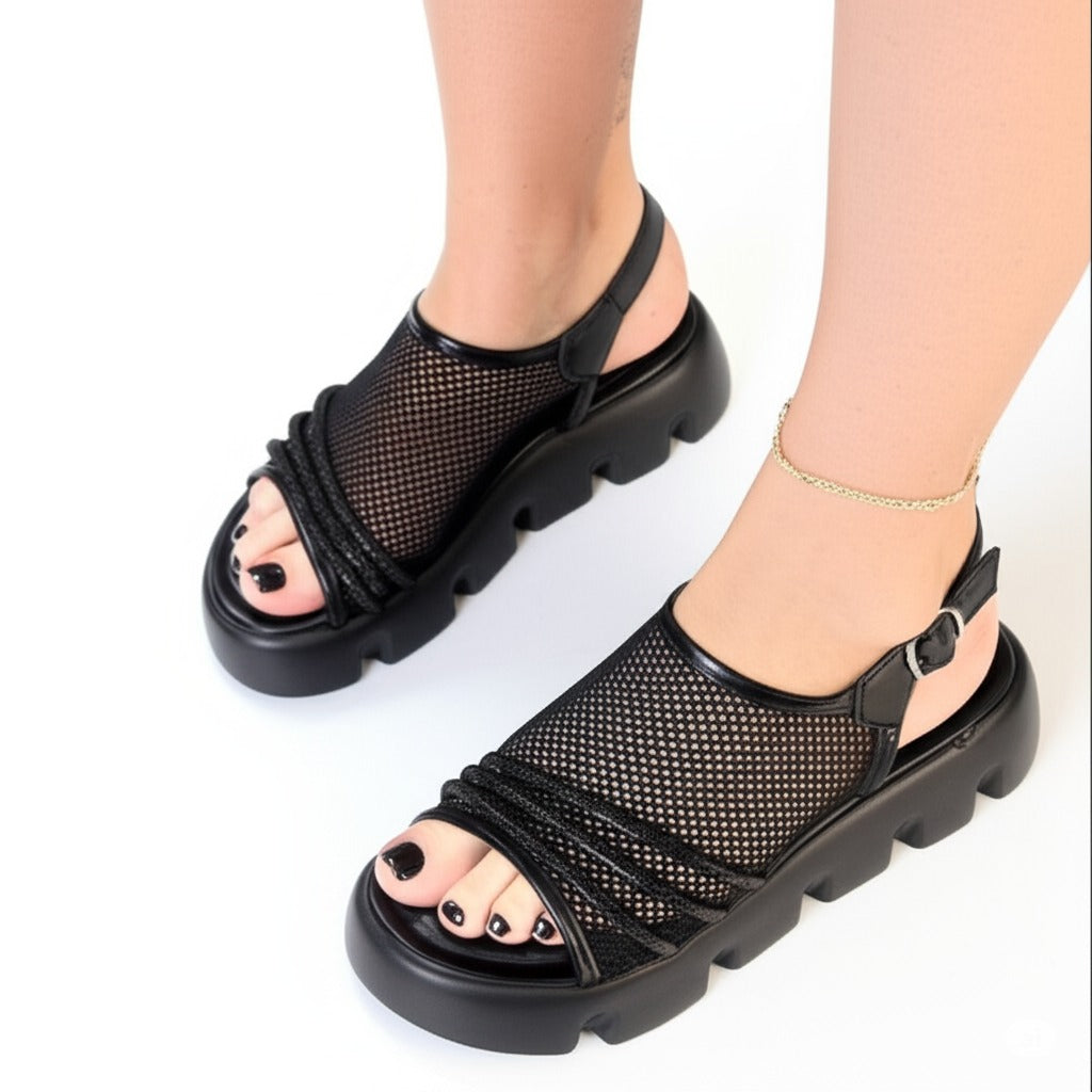 Mesh Ankle Strap Platform Sandals