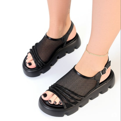 Mesh Ankle Strap Platform Sandals
